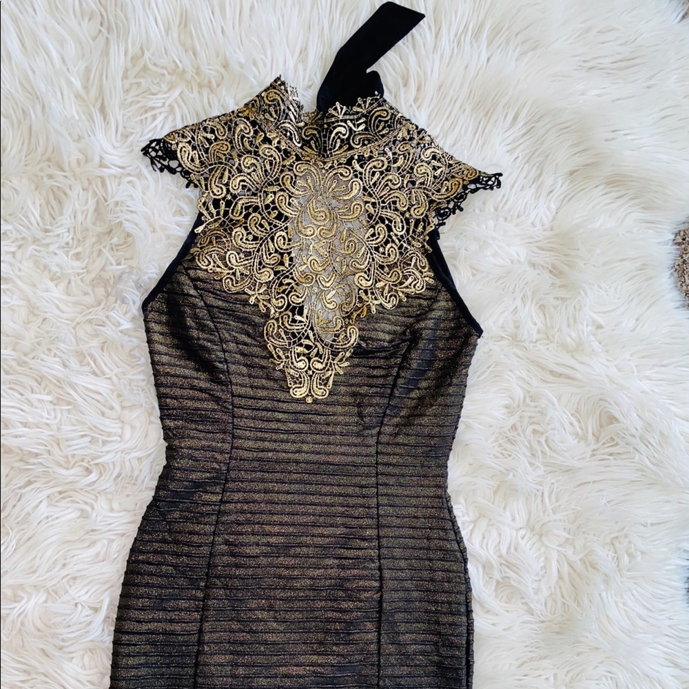 Mini Formal Dress- gold/black